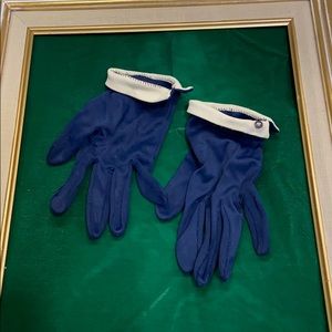 1 pair vintage gloves navy blue white cuff